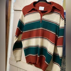 Vintage MISTER MAN Open Striped Polo Sweater - 2 Ply Acrylic